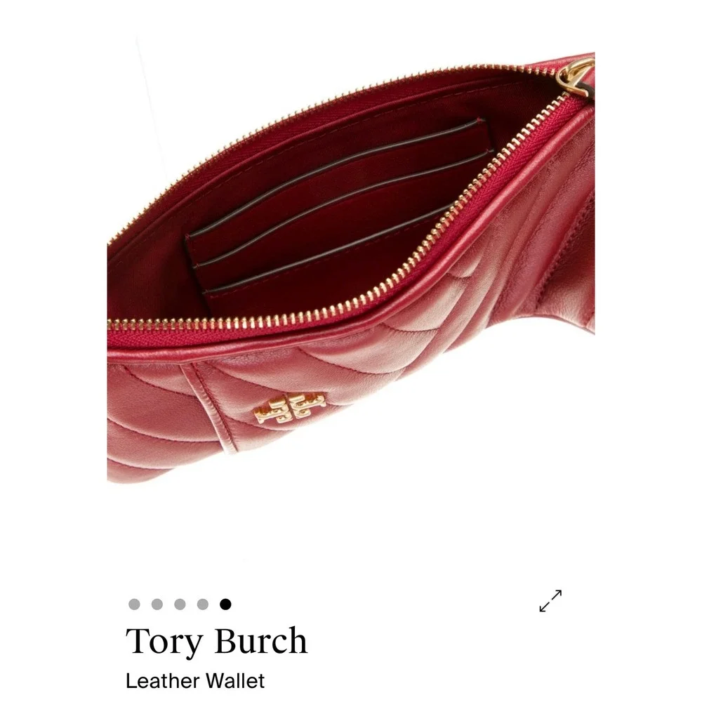 Tory Burch Kira Chevron Zip Slim Wallet Womens Red EUC Quilted Leather